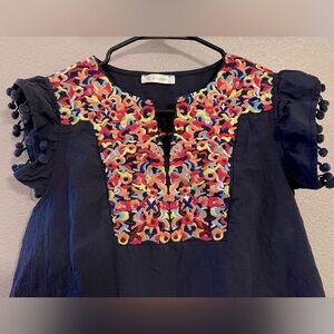 Embroidered Tassel Cap Sleeve Mini Dress